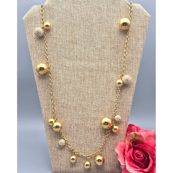 Statement  J. Crew Gold Tone Station Necklace Crystal Encrusted Ball Beads 36" - Picture 1 of 8